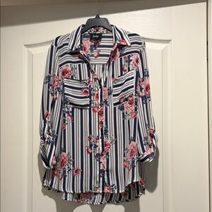 by & by Navy and Pink Floral Button-Down Shirt